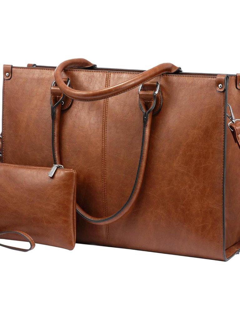 Laptop Tote Bag For Women, 15.6 Inch Large Capacity Vintage Leather Work Compute